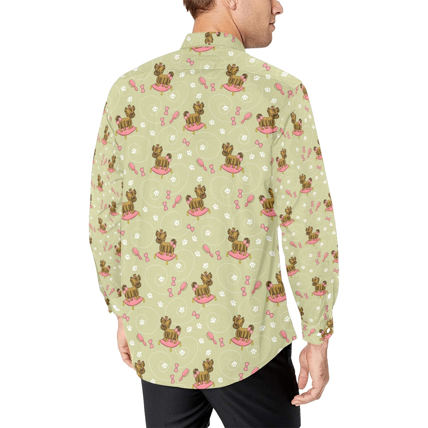 Yorkshire Cute Terriers Print Design LKS301 Men's Long Sleeve Dress Shirt