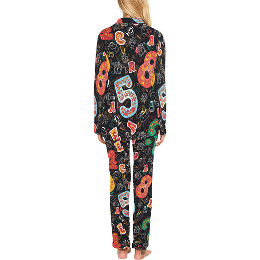 Number Pattern Print Design A03 Women's Long Pajama Set