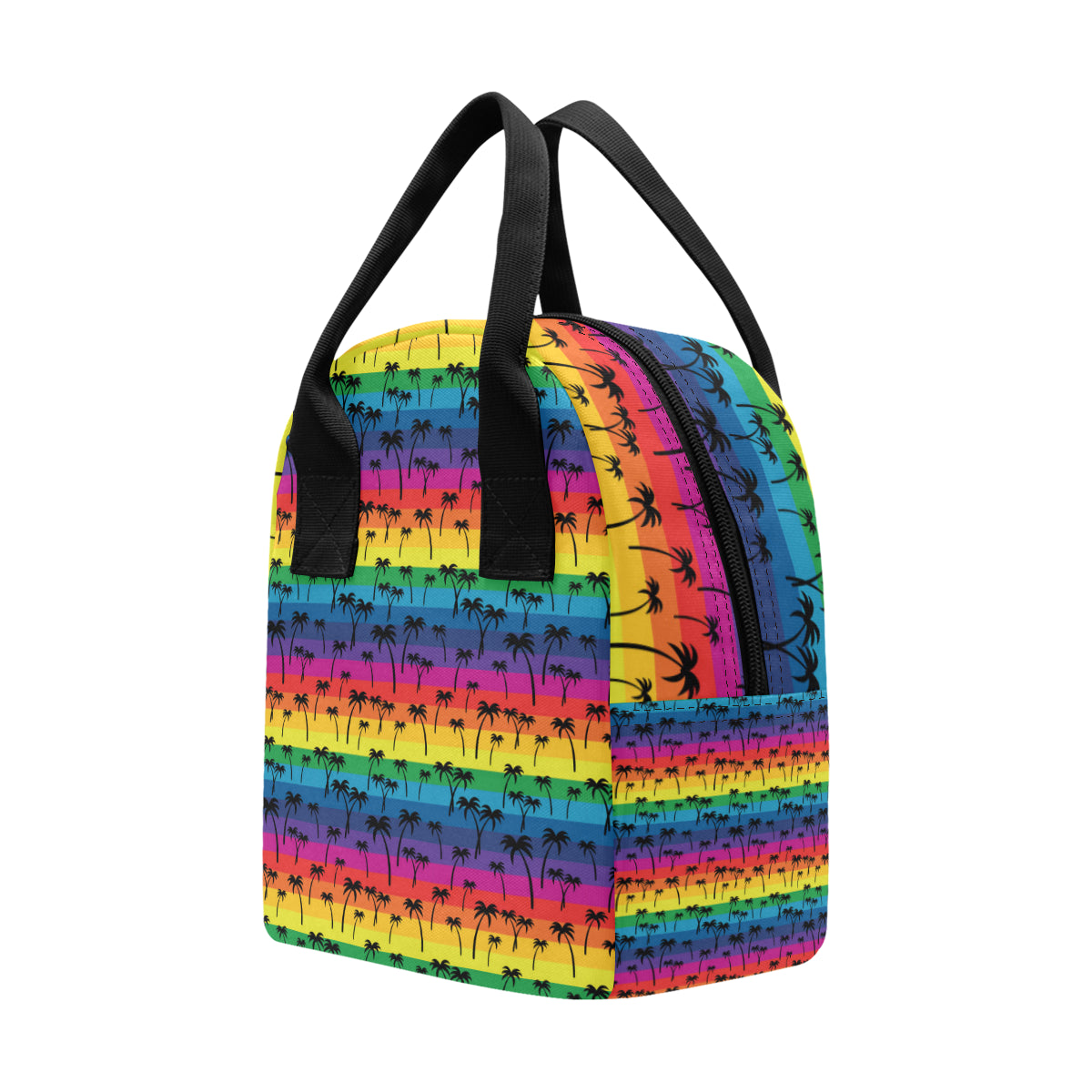 Palm Tree Rainbow Themed Print Insulated Lunch Bag