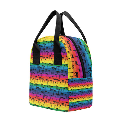 Palm Tree Rainbow Themed Print Insulated Lunch Bag