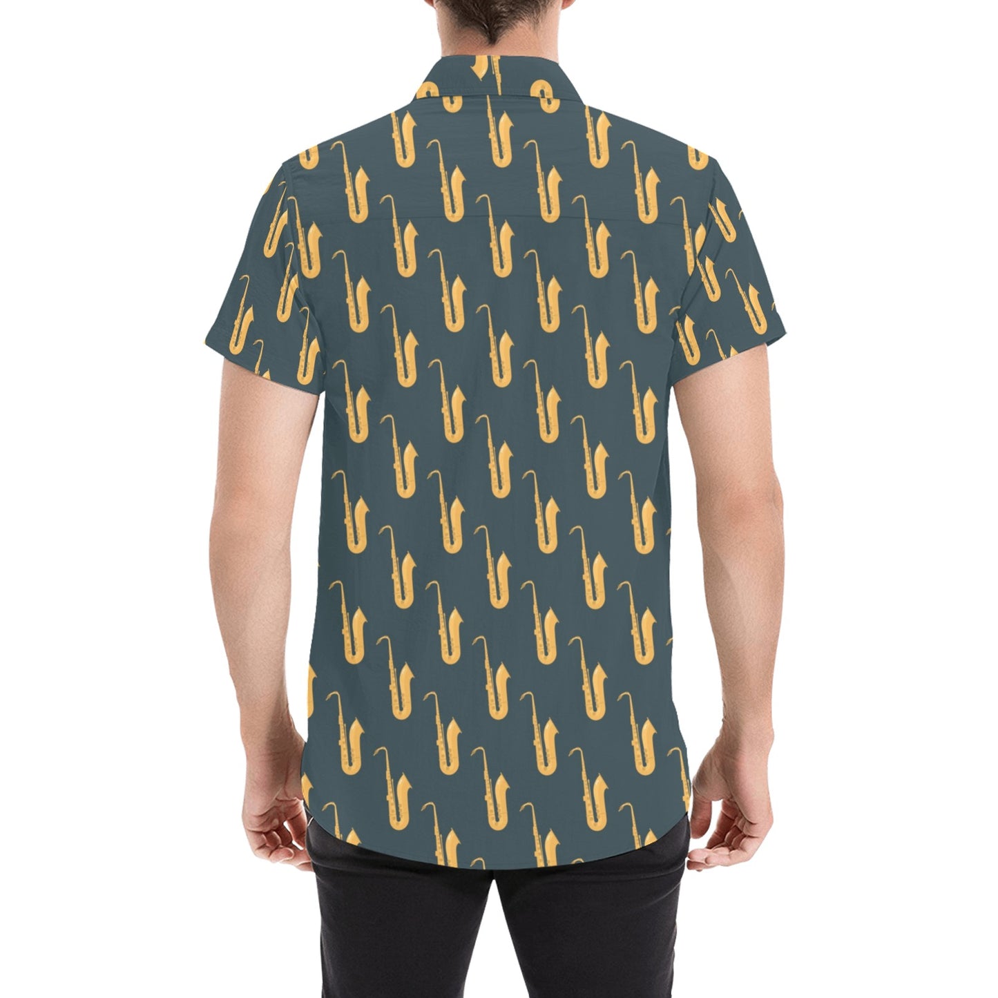 Saxophone Print Design LKS401 Men Short Sleeve Button Up Shirt