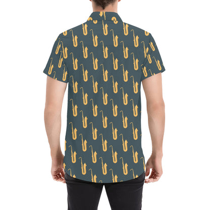 Saxophone Print Design LKS401 Men Short Sleeve Button Up Shirt