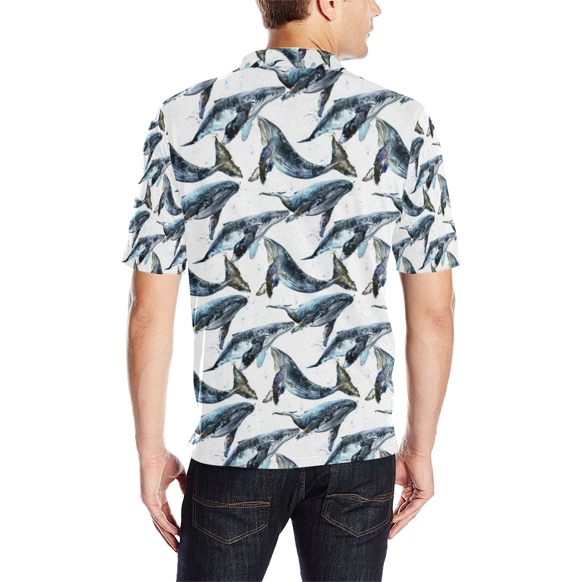 Blue Whale Pattern Print Design 03 Men Polo Shirt