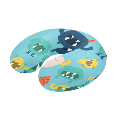 Monster Cartoon Pattern Print Design 03 U-Shaped Travel Neck Pillow