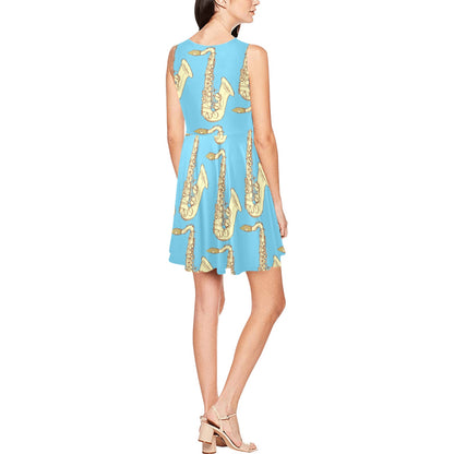 Saxophone Pattern Print Design 03 Sleeveless Dress