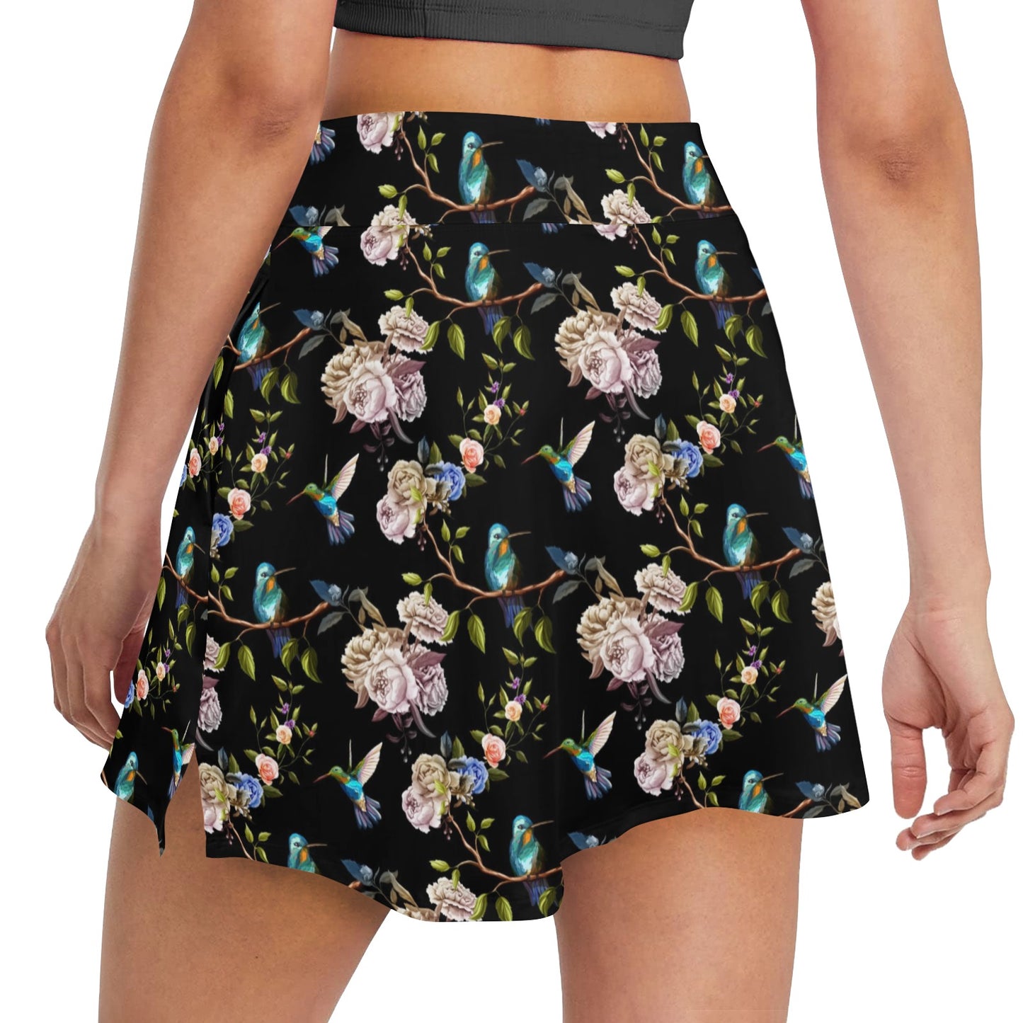 Hummingbird Flower Themed Print 17" Golf & Pickleball Skort with Pockets