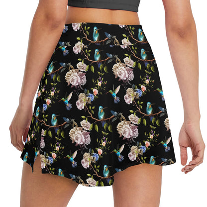 Hummingbird Flower Themed Print 17" Golf & Pickleball Skort with Pockets