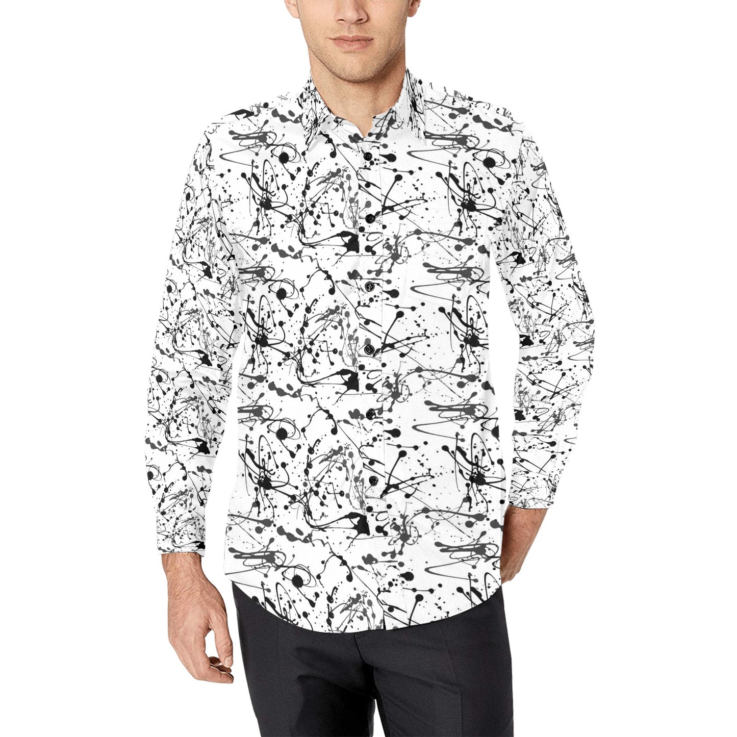 Splatter Print Design LKS305 Men's Long Sleeve Dress Shirt