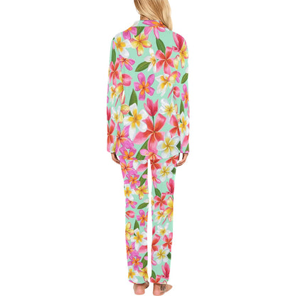 Plumeria Pattern Print Design PM014 Women's Long Pajama Set