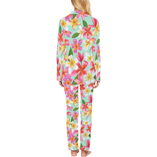 Plumeria Pattern Print Design PM014 Women's Long Pajama Set