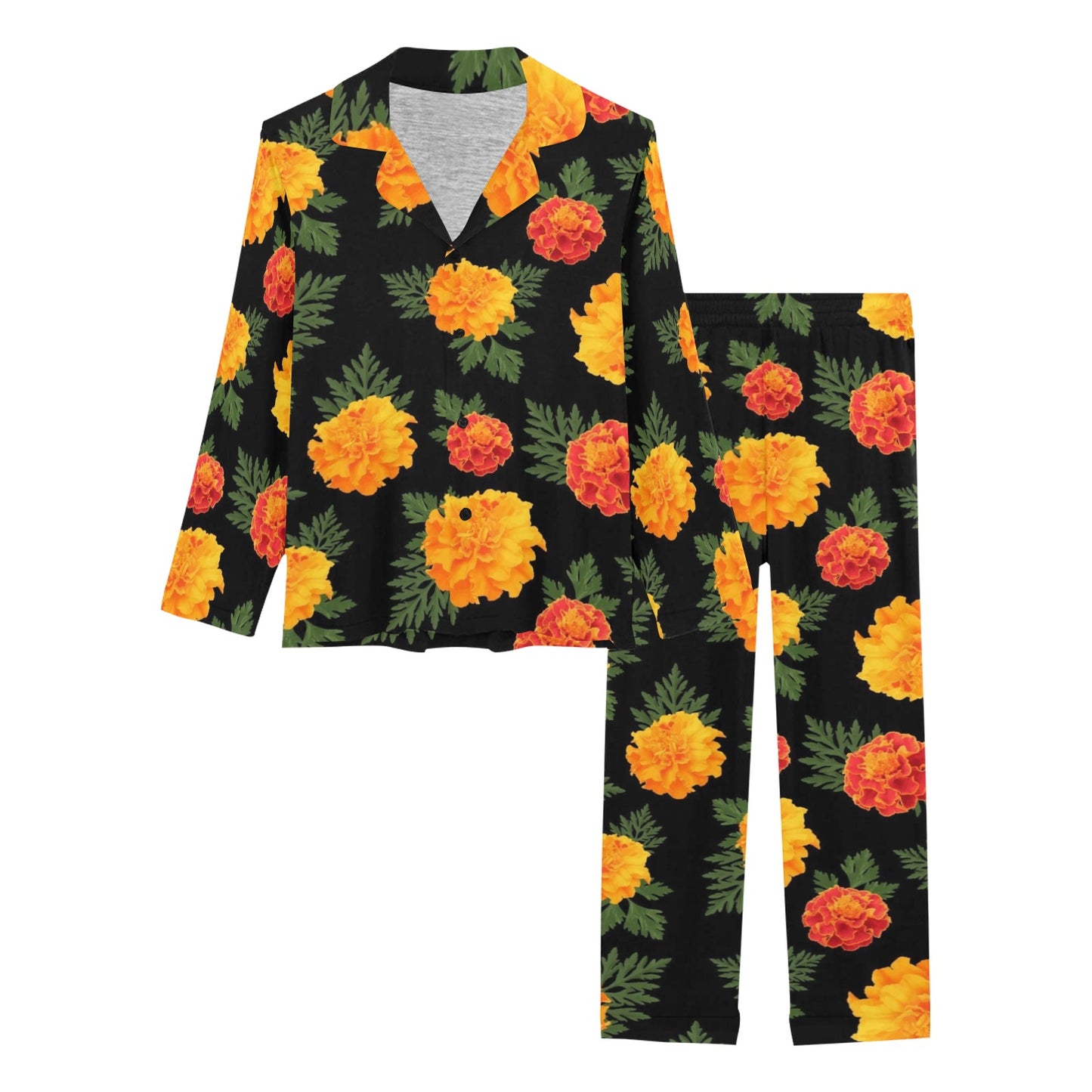 Marigold Pattern Print Design MR05 Women's Long Pajama Set