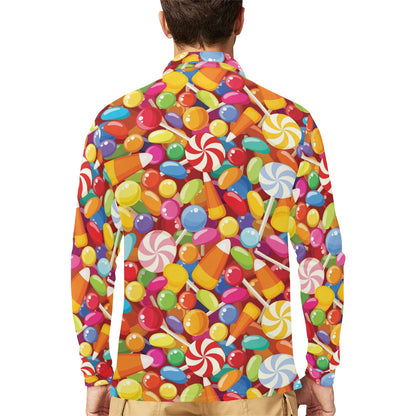 Candy Pattern Print Design 02 Long Sleeve Polo Shirt For Men's