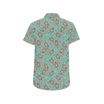 Sausage Print Design LKS303 Men Short Sleeve Button Up Shirt