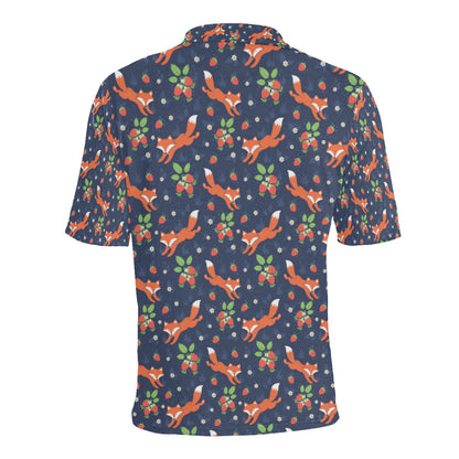 Fox Strawberry Print Pattern Men Polo Shirt