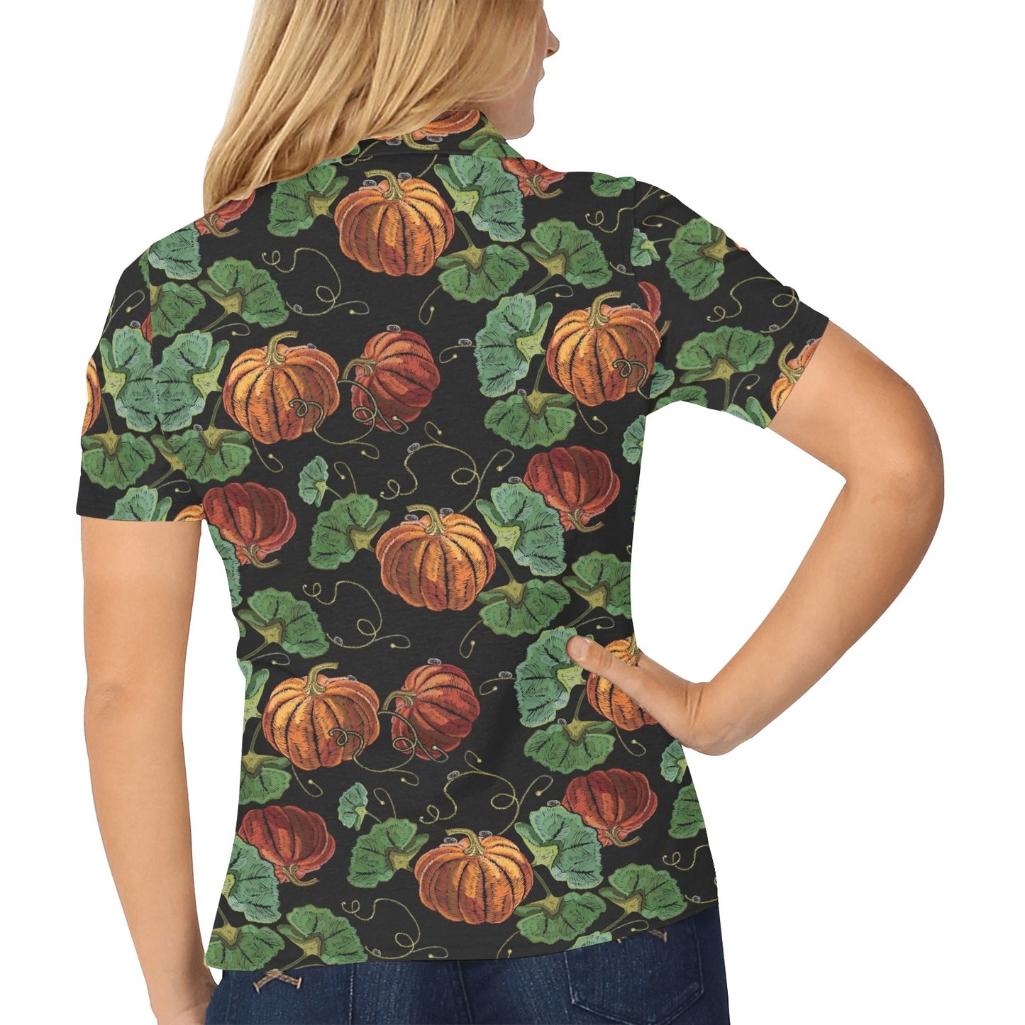 Pumpkin Pattern Print Design A02 Women's Polo Shirt