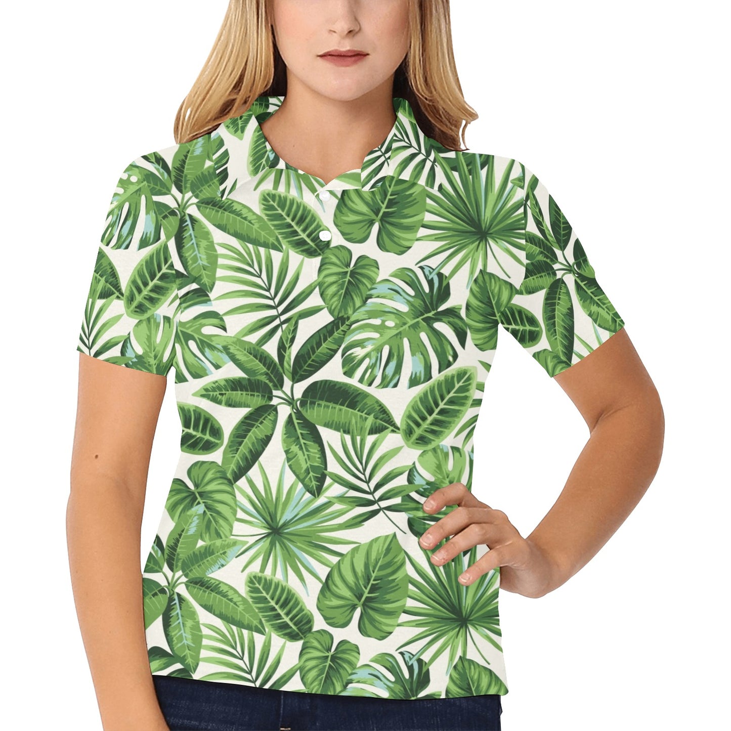 Tropical Flower Pattern Print Design TF013 Women's Polo Shirt