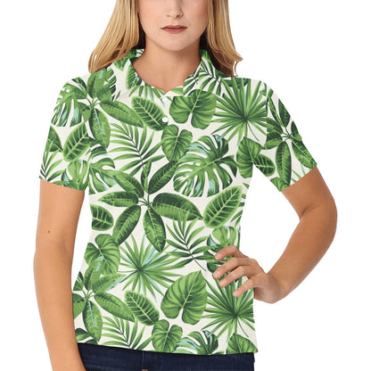 Tropical Flower Pattern Print Design TF013 Women's Polo Shirt