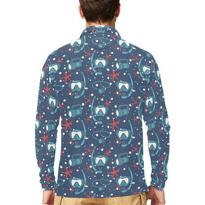 Scuba Equipment Print Design LKS302 Long Sleeve Polo Shirt For Men's