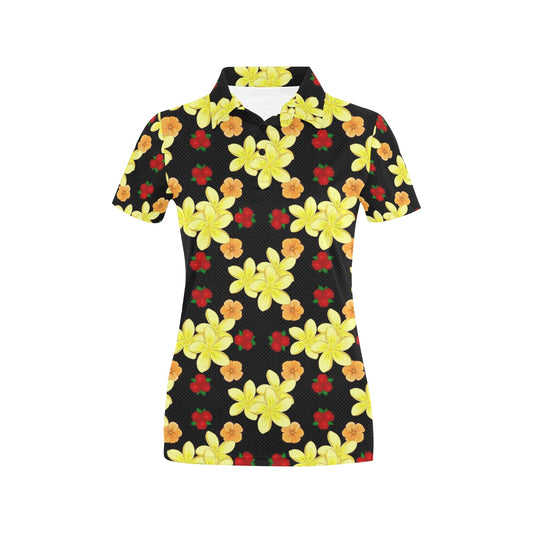 Yellow Plumeria Pattern Print Design PM04 Women's Polo Shirt