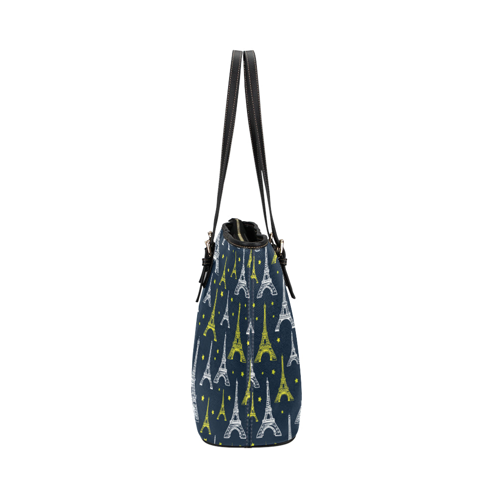Eiffel Tower Star Print Leather Tote Bag