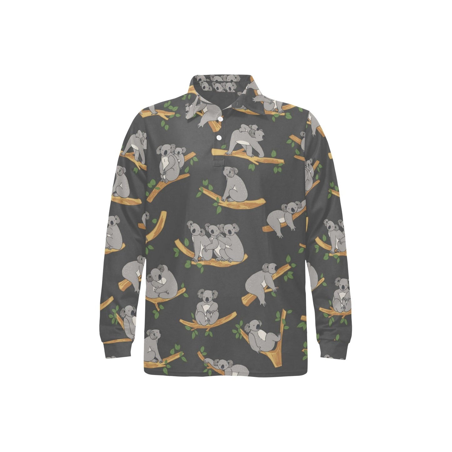 Koala Pattern Print Design 07 Long Sleeve Polo Shirt For Men's