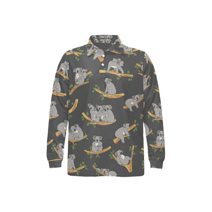 Koala Pattern Print Design 07 Long Sleeve Polo Shirt For Men's
