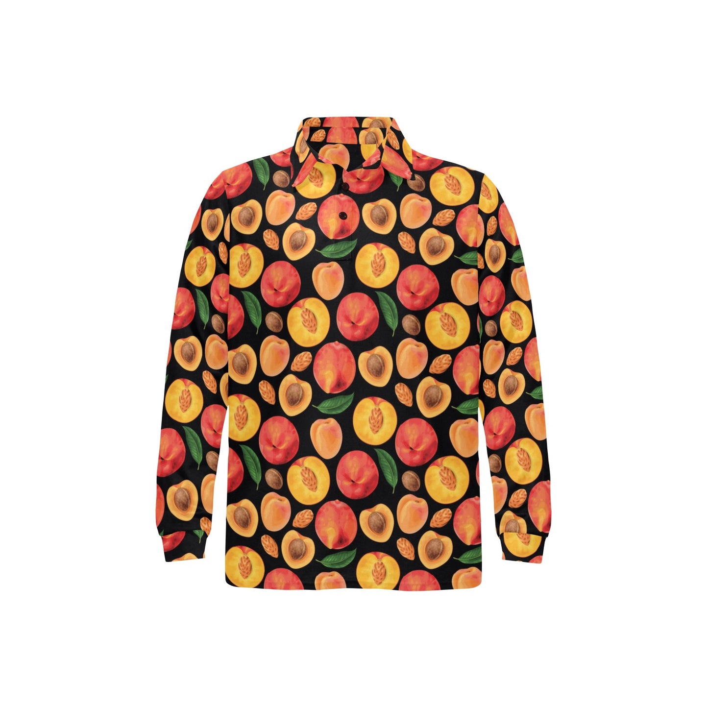 Peach Pattern Print Design A02 Long Sleeve Polo Shirt For Men's