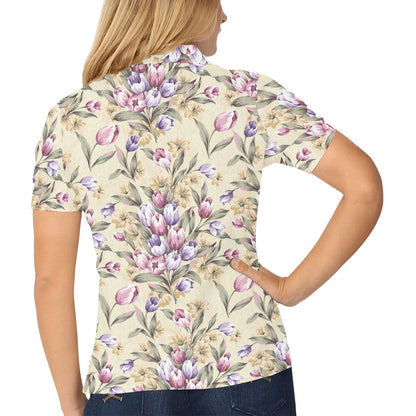 Tulip Pattern Print Design TP04 Women's Polo Shirt