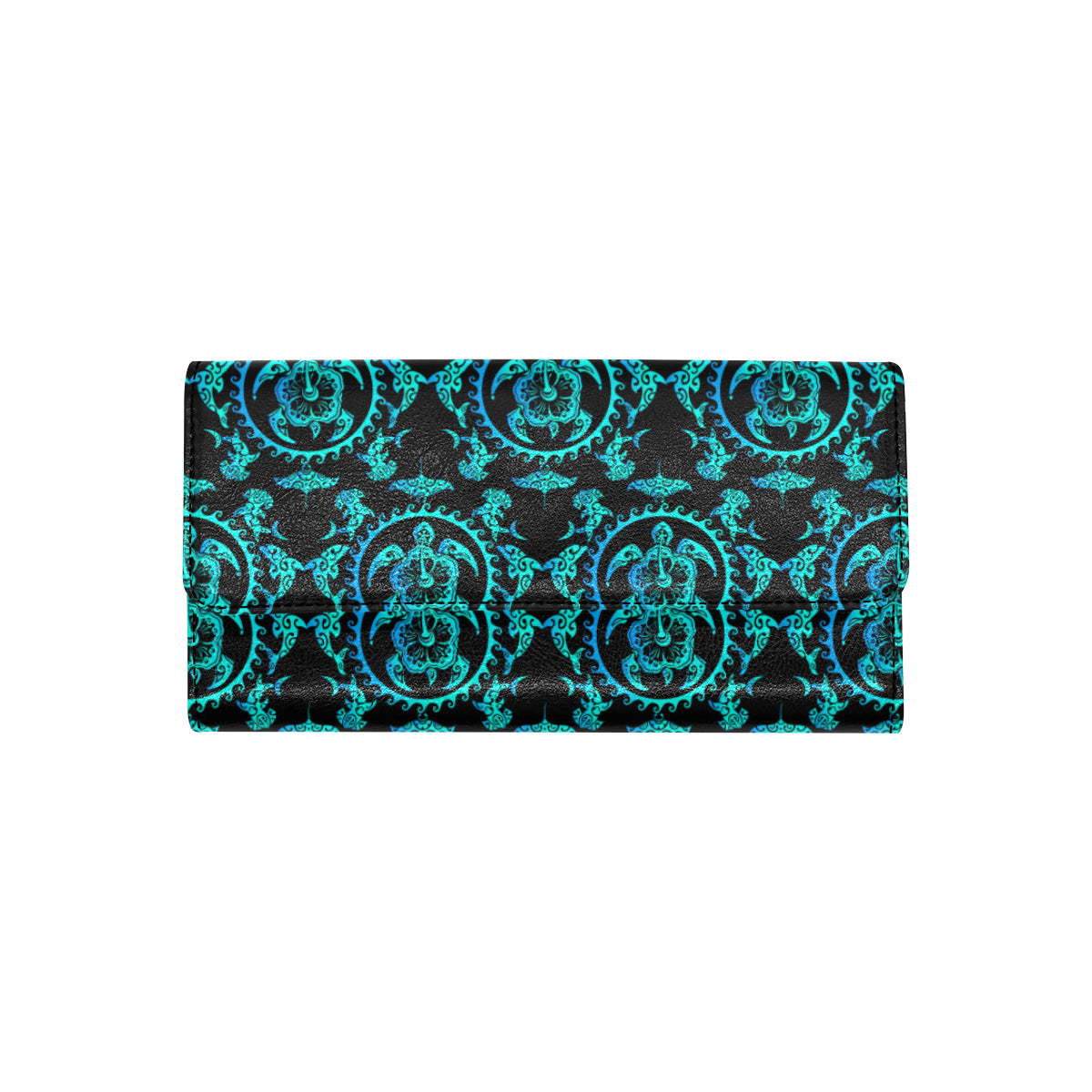 turquoise Tribal Sea Turtle Hawaiian Women's Trifold Wallet