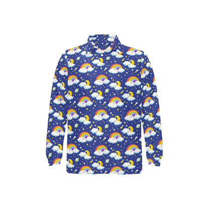 Rainbow Space Design Print Long Sleeve Polo Shirt For Men's