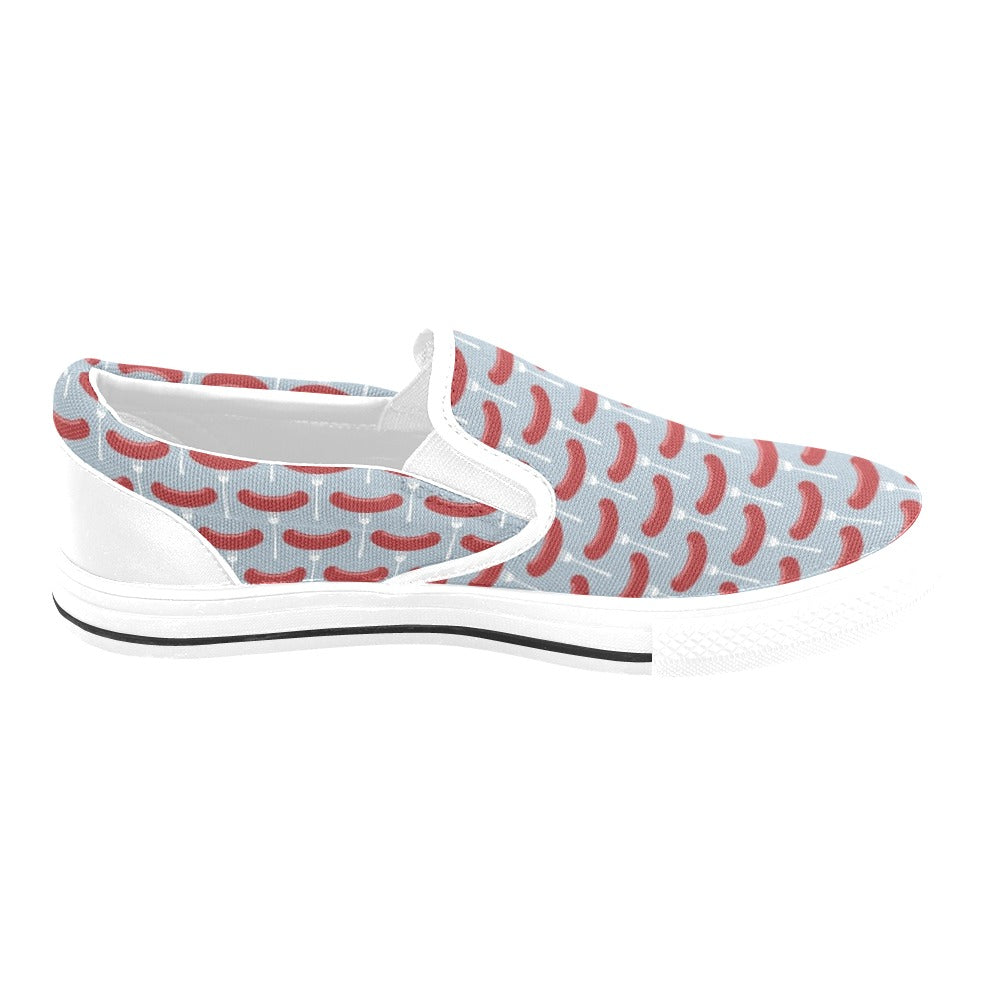 Sausage Print Design LKS301 White Slip Ons Canvas Women's Shoes