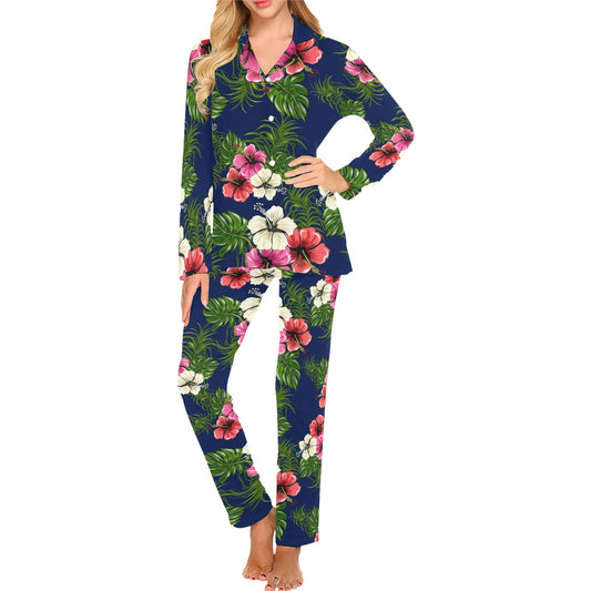 Hibiscus Pattern Print Design HB028 Women's Long Pajama Set