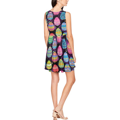 Easter Eggs Pattern Print Design RB08 Sleeveless Dress