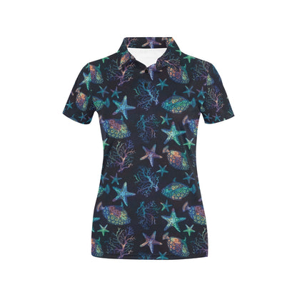 Starfish Pattern Print Design 01 Women's Polo Shirt