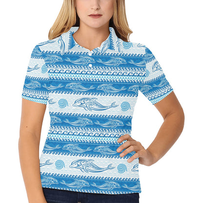 Dolphin Tribal Print Pattern Women's Polo Shirt