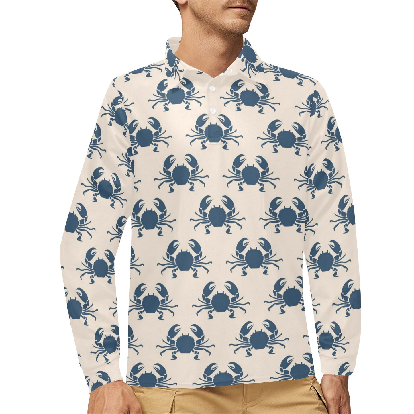 Crab Pattern Print Design 02 Long Sleeve Polo Shirt For Men's