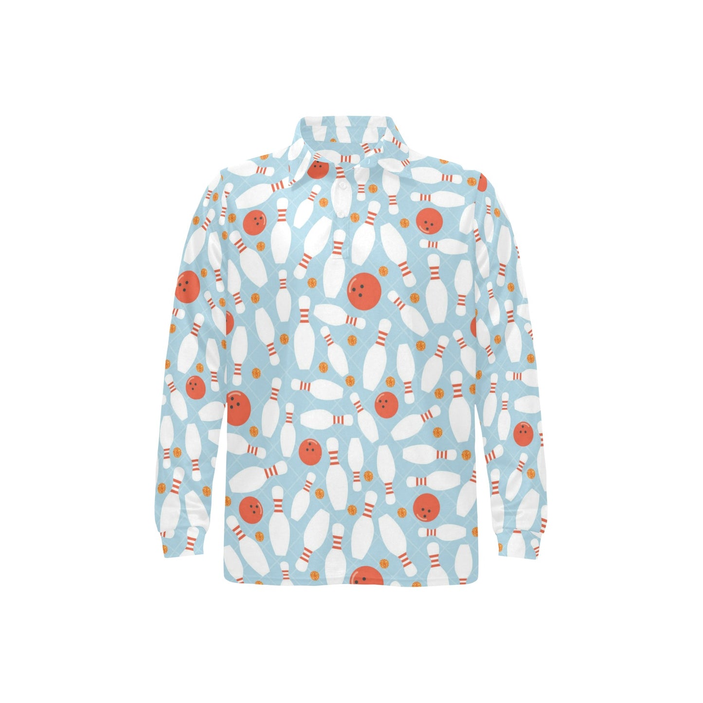Bowling Pattern Print Design 09 Long Sleeve Polo Shirt For Men's