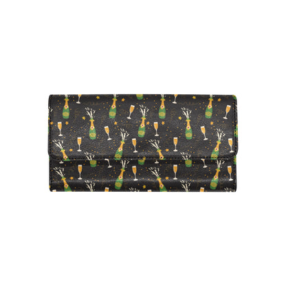 Champagne Pattern Print Design 04 Women's Trifold Wallet