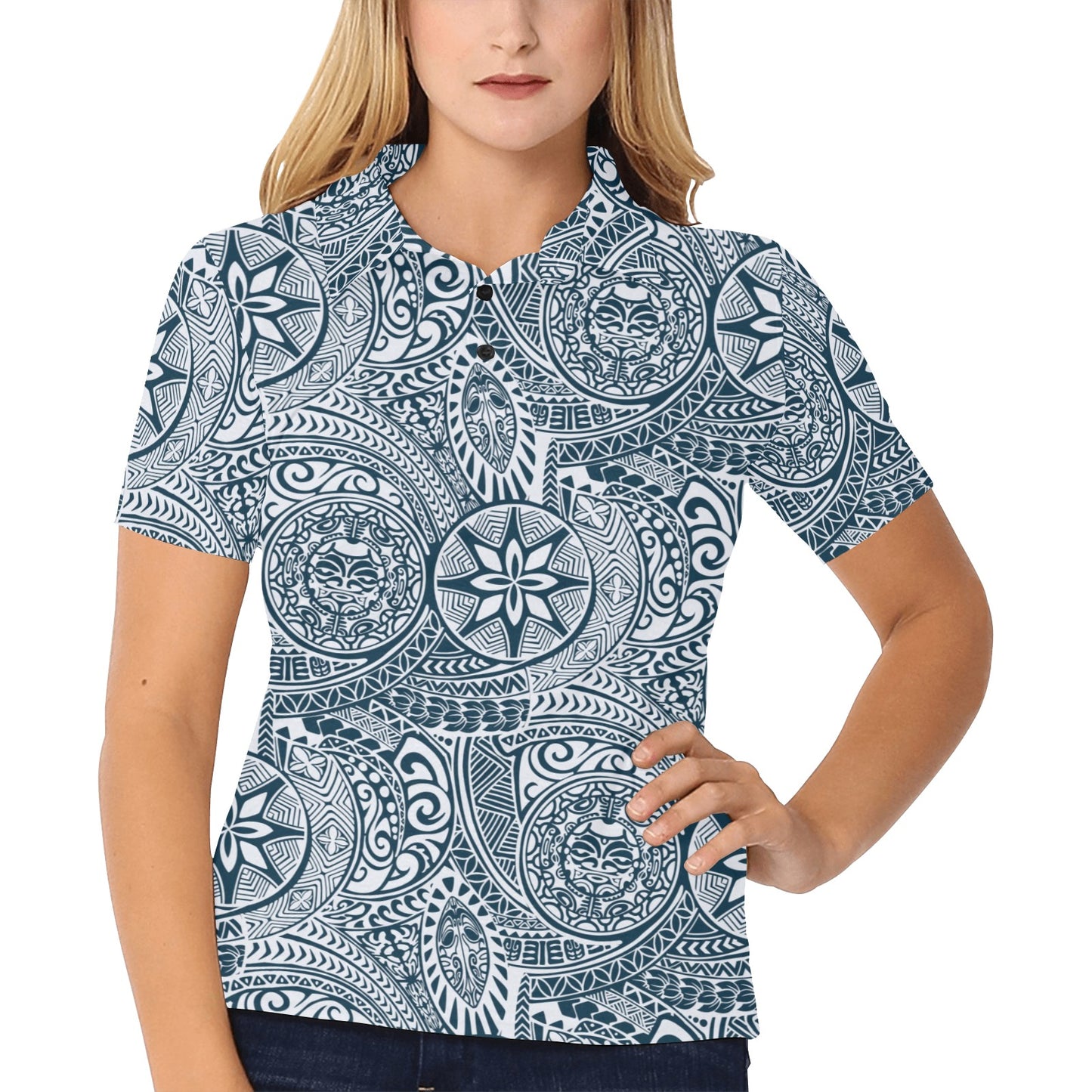 Polynesian Pattern Print Design A03 Women's Polo Shirt