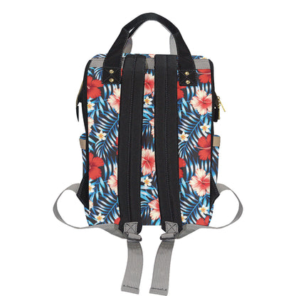 Red Hibiscus Blue Scene Diaper Bag Backpack