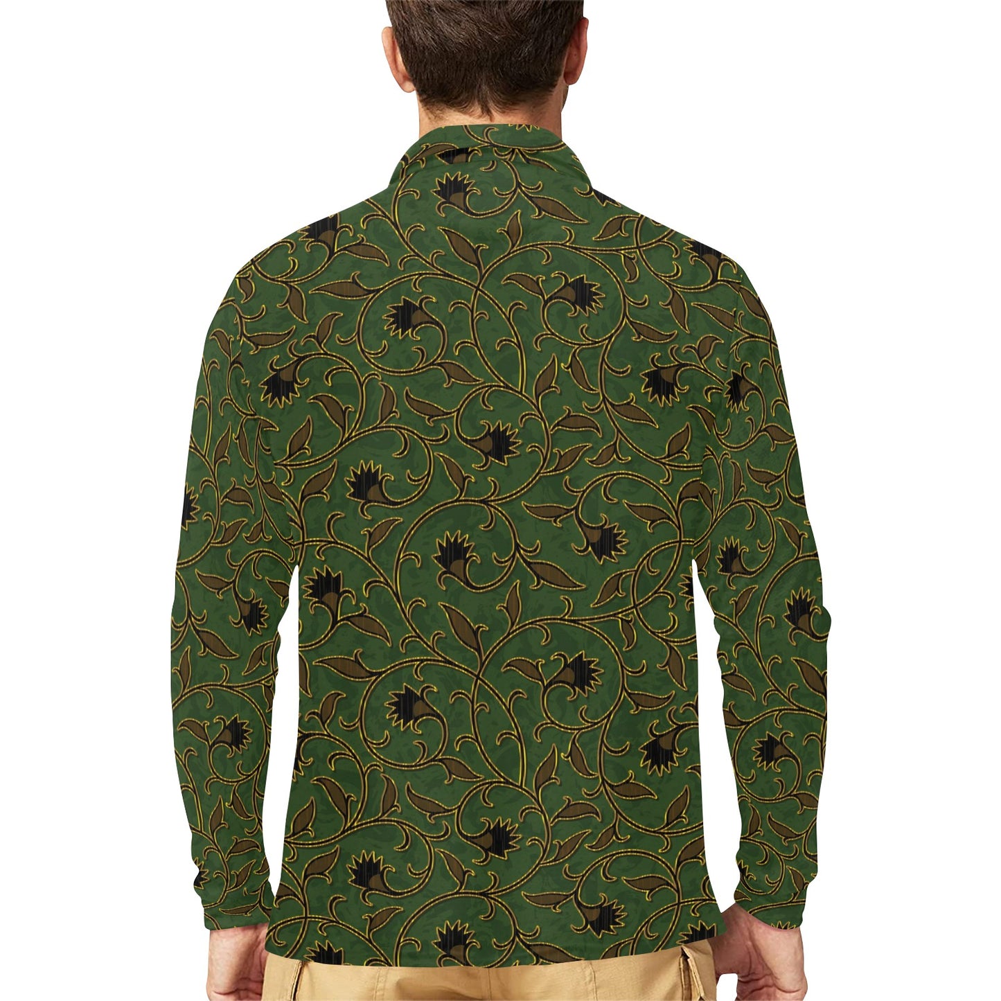 Brocade Pattern Print Design 02 Long Sleeve Polo Shirt For Men's
