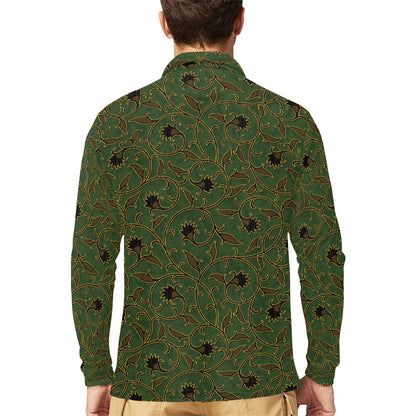 Brocade Pattern Print Design 02 Long Sleeve Polo Shirt For Men's