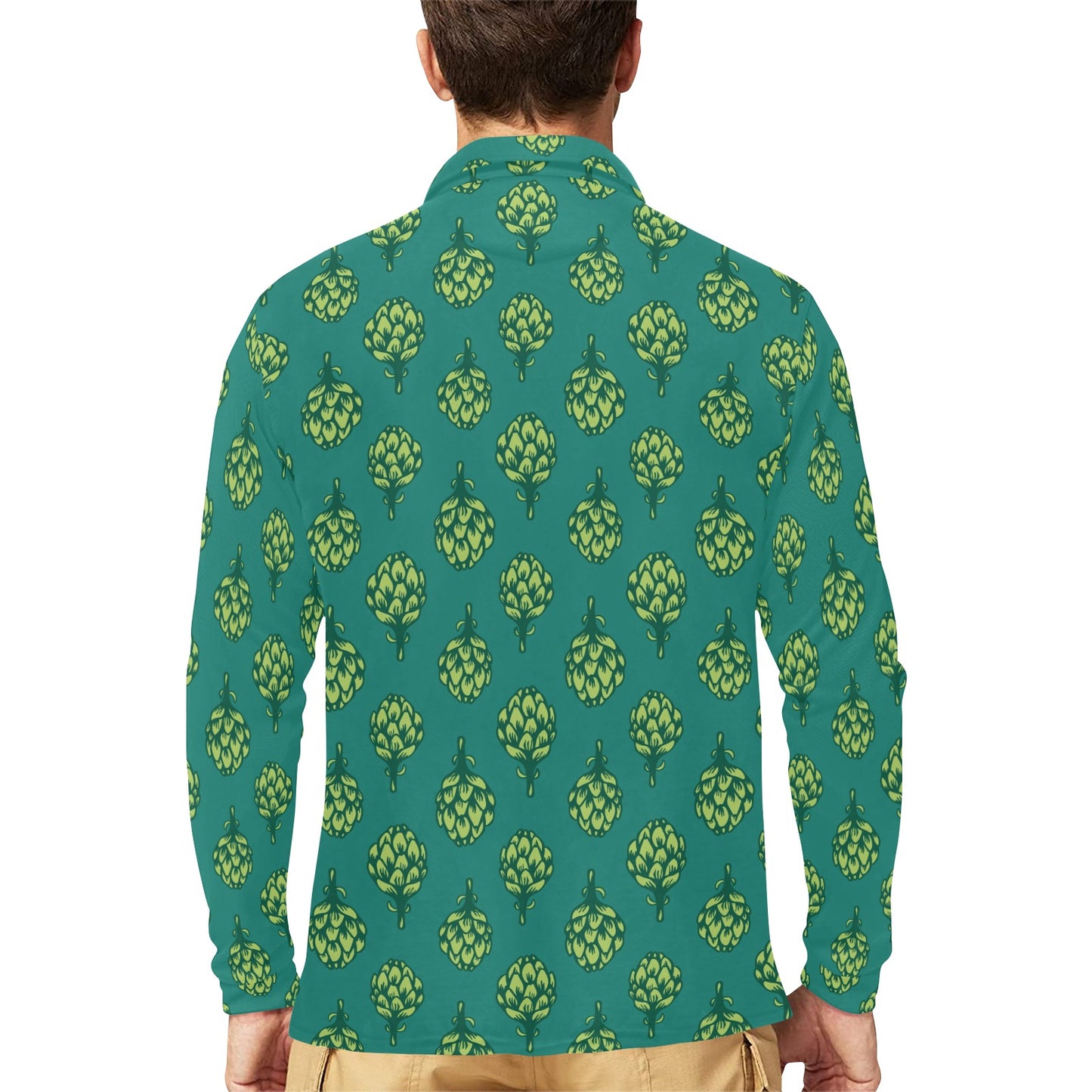 Artichoke Pattern Print Design 04 Long Sleeve Polo Shirt For Men's