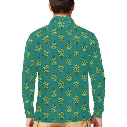 Artichoke Pattern Print Design 04 Long Sleeve Polo Shirt For Men's