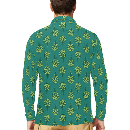 Artichoke Pattern Print Design 04 Long Sleeve Polo Shirt For Men's
