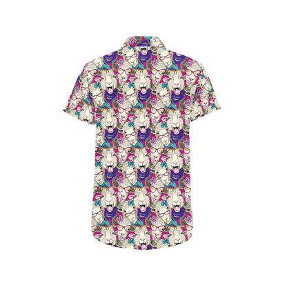 Sheep Print Design LKS403 Men Short Sleeve Button Up Shirt