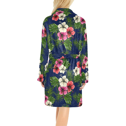 Hibiscus Pattern Print Design HB028 Women's Fleece Robe
