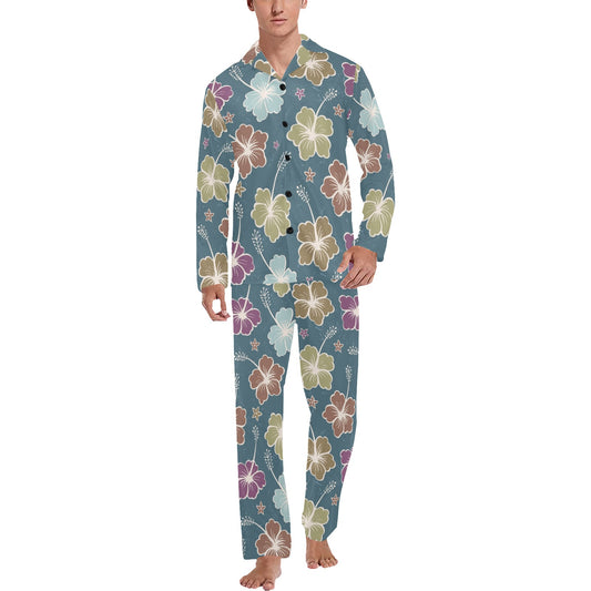 Hibiscus Pattern Print Design HB033 Men's Long Pajama Set