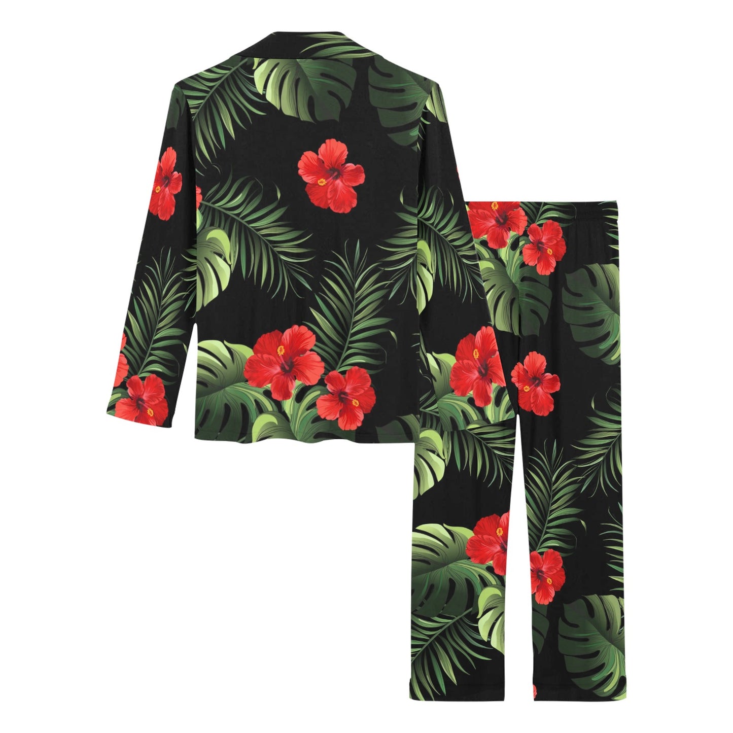 Red Hibiscus Tropical Women's Long Pajama Set