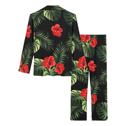 Red Hibiscus Tropical Women's Long Pajama Set